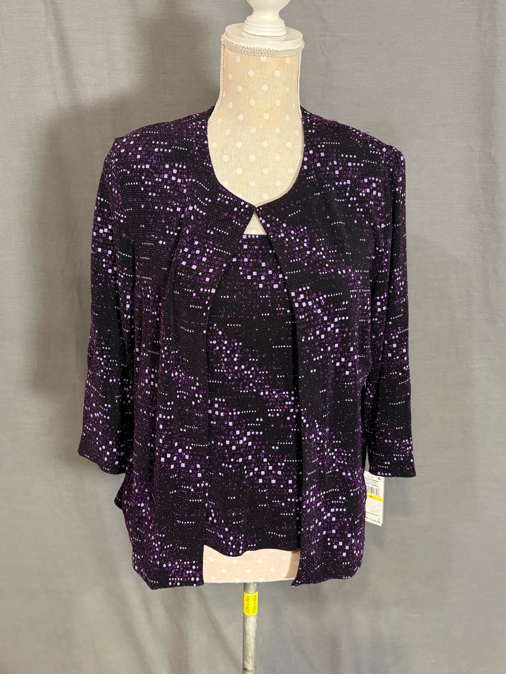 Alex Evenings Black and Purple Dot-Pattern Scoop Neck Tank